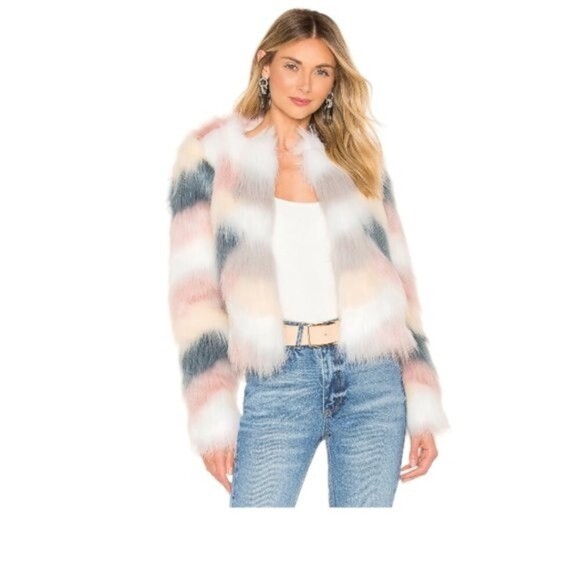 By The Way. Extra Small Shiloh Ivory Multicolored Faux Fur Jacket - Picture 1 of 12